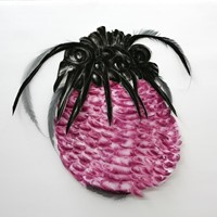 pastel rose et noir sur calque et papier canson, cordon, plume, 38 / 43 cm , 2010, arachné 3