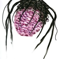 arachné n°5, pastel rose et noir sur papier calque, cordons noirs, 50 x 40 cm, 2011